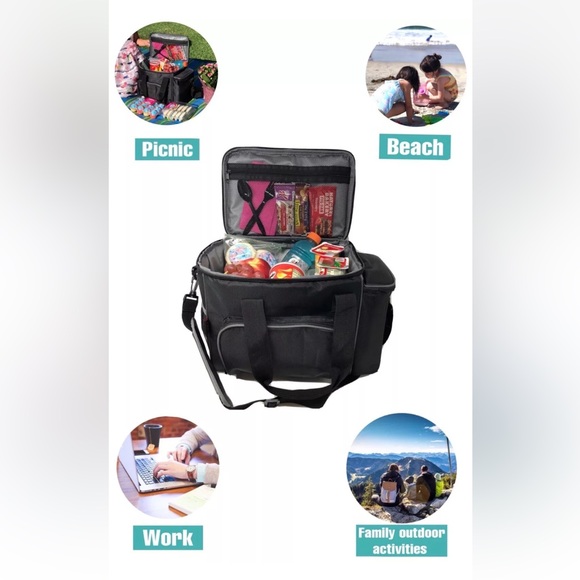 Large Reusable Lunch Cooler Bag for Men, Women and Children Lunch Bag (Black) - Picture 4 of 10